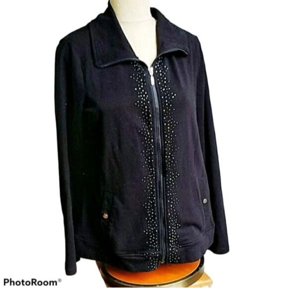 Laura Ashley Black Sweatshirt Zip Up Bling JACKET Women's WOMAN'S Size Medium - Picture 12 of 13